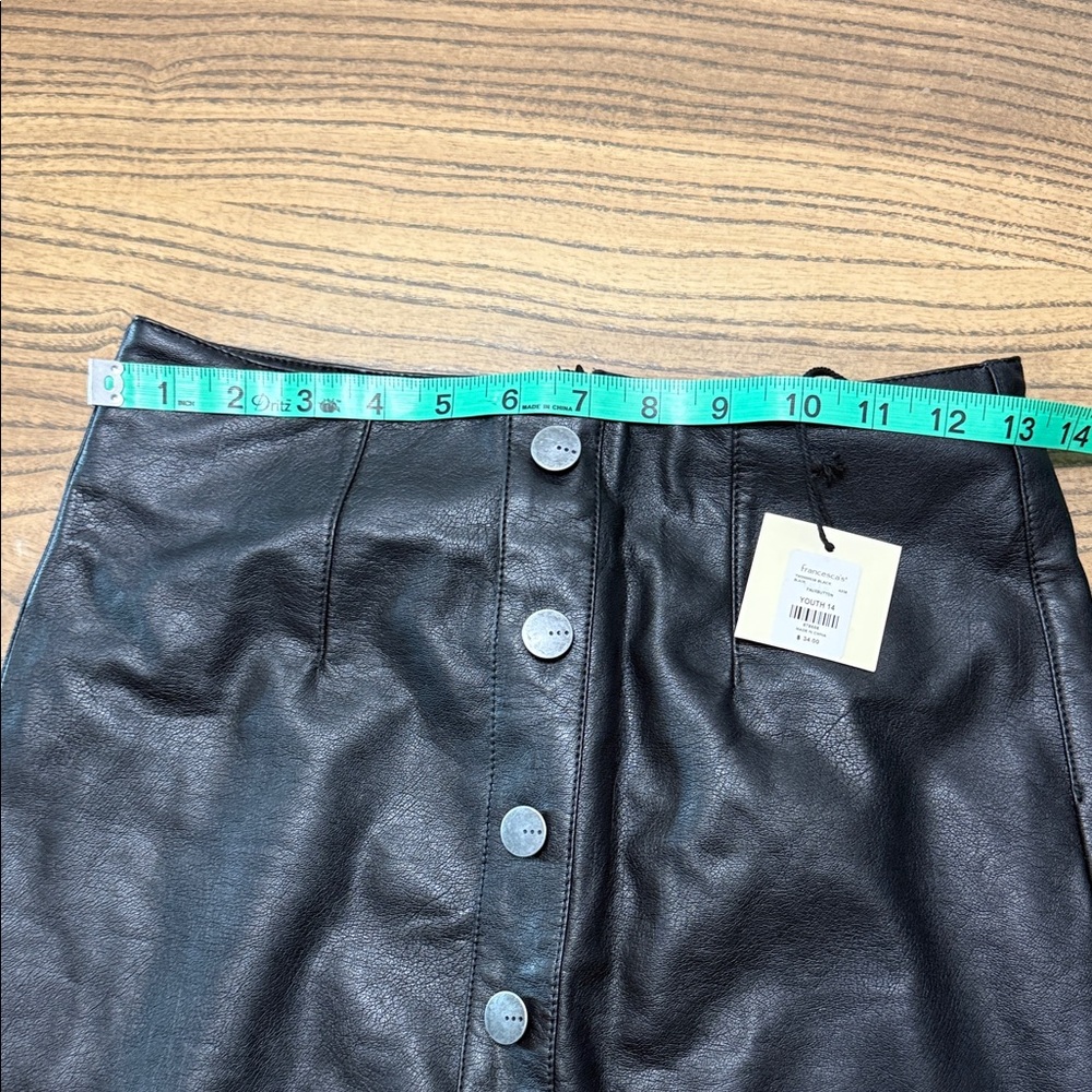 Francescas Black Faux Leather Button Front Mini Skirt Youth 14 - Picture 4 of 9